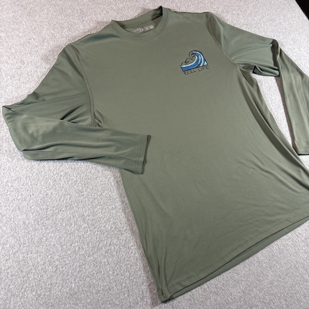 Reel Life Green Long Sleeve Sun Protecting Shirt Lightweight Men's Sz M Wave - Picture 5 of 12